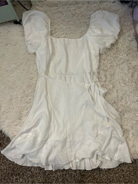 Trixxi White Puff Sleeve Wrap Mini Dress